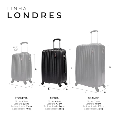 Mala de viagem 23kg Média Londres Swiss Move Preta