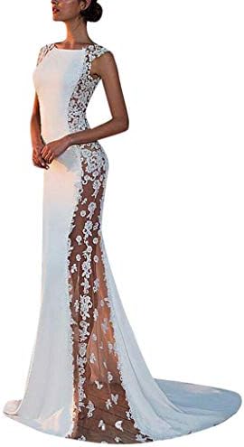 Women's Sleeveless White Lace Bodycon Maxi Dress - Ladies Elegant Formal Wedding Evening Party Ball Prom Long Dress for Bride, Bridesmaid