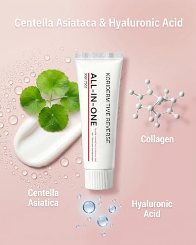 Koriderm Time Reverse Korean Skin Cream All-In-One for Face with Centella Asiatica Formula Collagen Hyaluronic Acid, Hydrating Moisturizer Nourishing Firming Fast Absorbing for Dry & Sensitive Skin