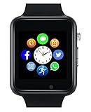 Bluetooth Smart Watch - Qidoou Upgraded Newest Touch Screen Smart Wrist Watch Phone Support SIM TF Card With Camera Pedometer Activity Tracker for iPhone IOS Samsung LG Android Phones (Black)