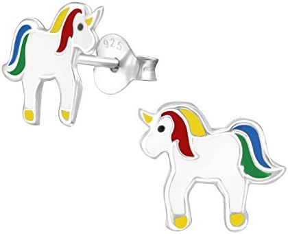 925 Sterling Silver Hypoallergenic Colorful Enamel Unicorn Stud Earrings 34014
