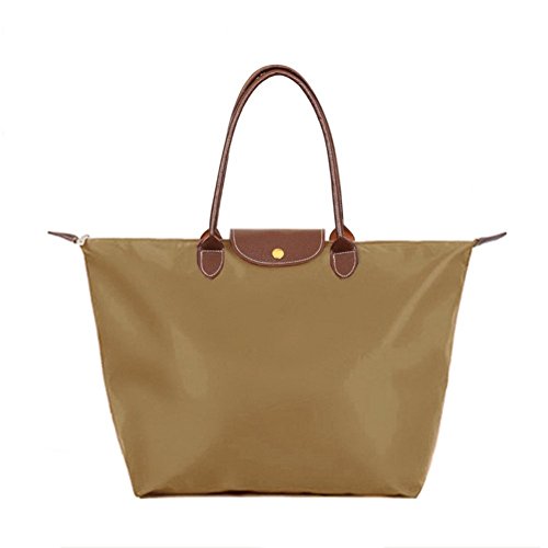 BEKILOLE Women's Stylish Waterproof Tote Bag Nylon Travel Shoulder Beach Bags-Coffee Color - Small Size