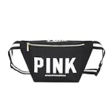 Homekit Pink Letter Fanny Pack Waist Bags Waterproof Nylon Beach Bag Women Purses Sports Handbags Outdoor Cosmetic Bags (black)