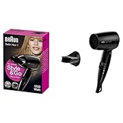 Braun Satin Hair 1 Style&Go Haartrockner, Föhn mit Stylingdüse, klappbar, HD130, schwarz