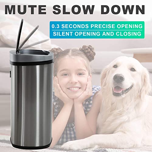 HCY Kitchen Trash Can 13 Gallon Automatic Metal Garbage Can Stainless