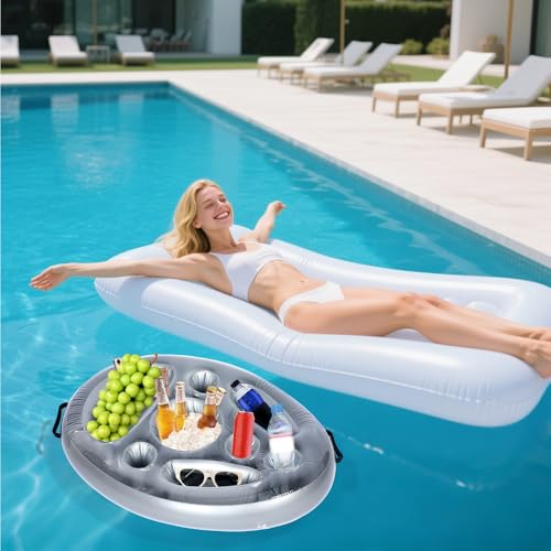 2 in 1 Inflatable Drinks Holder & Snack Tray - Bar with 8 Holes - Large Capacity - Floating Holder for Pool Parties, Beach and Hot Tub