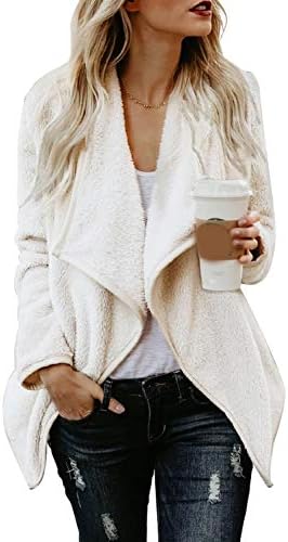 Lovezesent Women Lapel Fleece Sherpa Fuzzy Jacket Drape Open Front Cardigan Coat