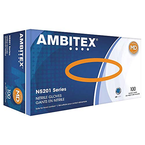 AMBITEX Powder Free Blue Nitrile Gloves, Medium, 100/Box (NMD5201