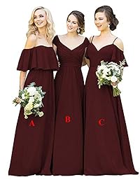 Yilisclothing Vestido de dama de honor de gasa con volantes para mujer, vestido de noche largo y sencillo