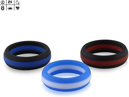 Siliringz Silicone Wedding Ring for Women, Strips Series Silicone Rings, Optimizing Surface, Edge Trimmed Completely, 3 Rings Pack (8)