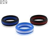 Siliringz Silicone Wedding Ring for Women, Stripes Series Silicone Rubber Band, 3 Rings Pack