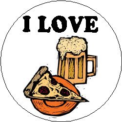 I LOVE BEER and PIZZA Symbol Pinback Button 1.25" Pin / Badge