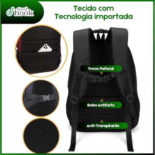 Mochila para Notebook até 17 Polegadas, Antifurto, Impermeável, com Saídas USB e Fone, para Escola, Faculdade, Trabalho ou Viagem - Preta