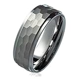 8mm Hammered Stepped Edges Tungsten Carbide Men's Band Wedding Ring