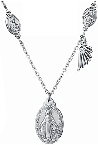 Virgin Mary Cross Necklace For Women Men Angel Wings Christian Medal Pendant Necklace