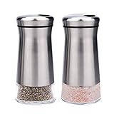 bonris Stainless Steel Salt and Pepper Shakers Set Stainless Steel with Glass Bottom Salt and Pepper Shakers with Adjustable Pour Holes