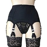 Women's Stockings Garter Belt Suspender with 6 Adjustable Straps 12 Metal Clips Suspender Belt Thigh High Stocking (Black, XL)