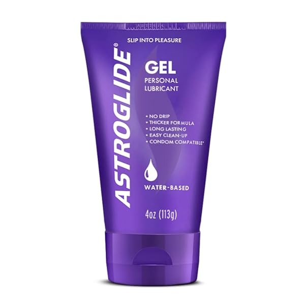 ASTROGLIDE WATER BASED LUBE (4OZ), ULTRA GENTLE GEL PERSONAL LUBRICANT FOR VAGINAL AND ANAL SEX, STAYS PUT WITH NO DRIP FOR MEN, WOMEN AND COUPLES, SAFE FOR TOYS
