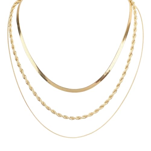 Mikovivi 3pcs Stackable Necklaces, Dainty Gold 3 Layer Stack Necklace for Women Trendy Chain for Women Daily & Festival Decor at Amazon
