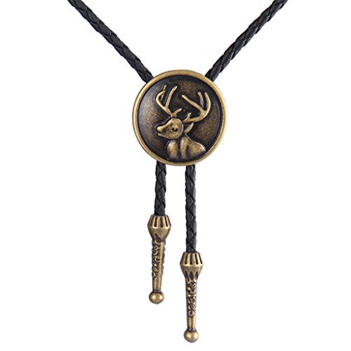 AZORA Western Bolo Tie for Men Deer Copper Necktie Leather Braided Bolos for Women Boys Girls (Deer bolo tie Gold) - Thumbnail 7