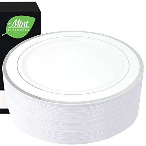 image for Mint Tableware 50 Plastic Disposable Party Dinner Plates White with Si