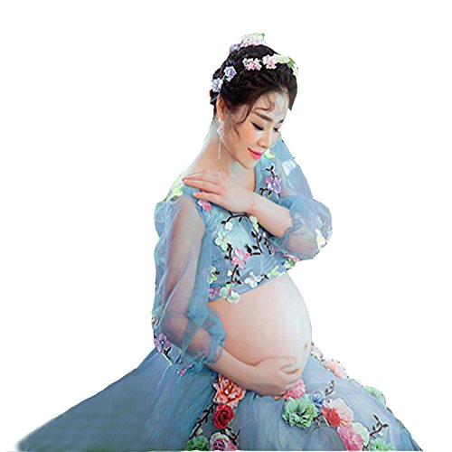 MommyJennie Sexy V-Neck Long Sleeve 2 Pieces Maternity Dress for Photography