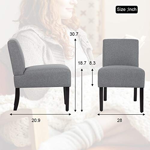 Set of 2 Modern Design Fabric Armless Accent Dining Chairs w/Solid Wood Leg Bestmassage - Thumbnail 6