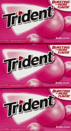 TRIDENT BUBBLEGUM SUGAR-FREE GUM, 14 COUNT (PACK OF 15)