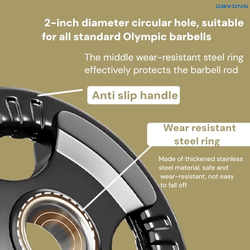 DAYONG Fitness Weight Plates, 5/10/15/20/25kg Cast Iron Barbell Plates for Weightlifing, 2 in Opening and Tri-Grips, Black Fitness Grip Plates for CrossFit Strength Training.