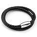 Jusnova Black Braided Leather Bracelet Bangle with Stainless Steel Magnetic Clasp for Men Women