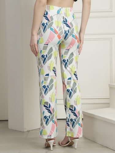 Preneum Women's Striped Wide-Leg High-Waisted Korean-Inspired Comfortable & Stylish and Formal Bell Bottom Trouser Pant, Green & Off White, M 3