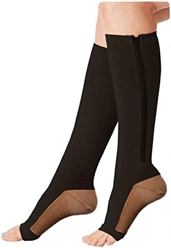(ZipCu/Black, Lg/XL, 1Pr) Zipper Compression Socks - PREMIUM Design for Men and Women Everyday Use Running Pregnancy Flight &amp; Travel Nursing Best Athletic Fit - Boost Stamina Circulation &amp; Recovery