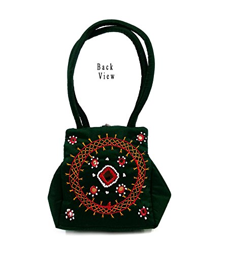 belladona samosa cut small mirror work bag in dark green