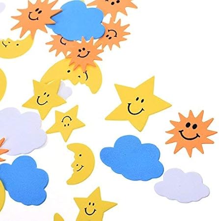 p 108 Pieces Blue Sky Sun Moon Shapes Self Adhesive Foam Stickers For Craft Art Project Amazon De Kuche Haushalt