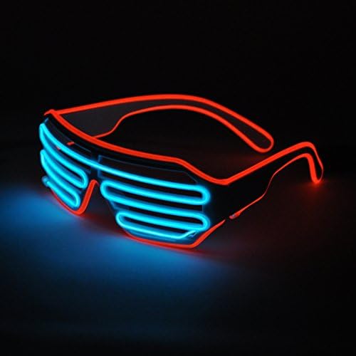SYDT Emazing Lights 2-Color EL Wire Neon LED Light Party DJ Up Bright Shutter Shaped Glasses(Red+Ice Blue)