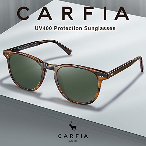 CARFIA Vintage Polarised Sunglasses for Men UV Protection Driving Glasses with Rectangular Acetate Frame
