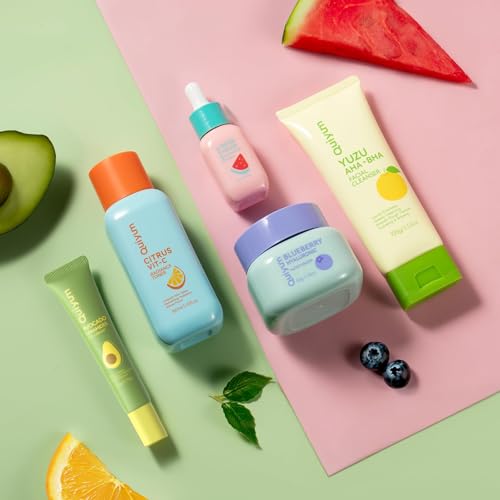 QUIYUM Fruit Skin Care Gift Set, 5 Piece Face Moisturizing Skincare Kit, Beauty Routine for Women and Teens, Intense Hydration, Natural Glow