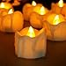 Youngerbaby 12pcs Amber Flicker LED Tea Lights Wax Dripped Battery Operated Candle Unscented Small Led Flameless Candles with Timer -6hr On-18 Hr Off for Christmas Wedding (12pcs Flickering Yellow)