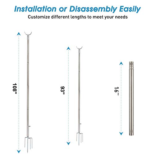 MIYA Light Pole - Outdoor 9ft Light Pole for String Lights - Outside Stainless Steel String Lights Pole for Yard Garden - String Lights Pole Stand for Night Wedding and Party