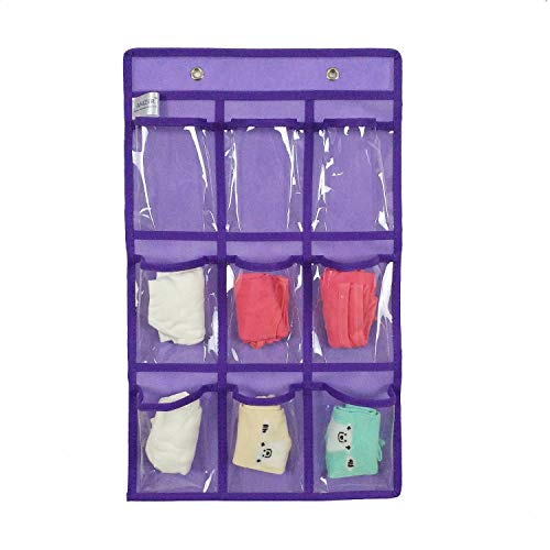 ANIZER Over Door Hanging Closet Underwear Sock Storage Cell Phone Jewelry Organizer Clear Pockets (Purple, 9 Pockets)