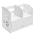 White Laser Cut Flower Design Book Storage Drawer & Display Shelf Rack/Desktop Organizer Bookcase