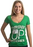 Drink Up, Bitches! | Funny St. Patrick's (Paddy) Day Women's Green Deep V-Neck-DeepV,S