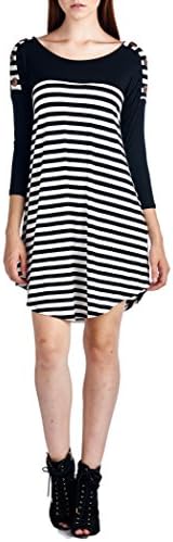 Women's 3/4 Sleeve Stripe Color Block Top Made in USA (Large, Black)