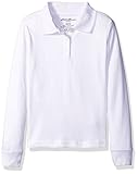 Eddie Bauer Big Girls Long Sleeve Interlock Polo, White, 14/16