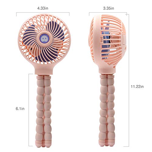 TRELC Mini Handheld Stroller Fan, Personal Portable Baby Fan with Flexible Tripod, Gift for Children, Rechargeable Fan for Office Room Car Traveling BBQ Gym Fan with 3 Settings (Pink) - Thumbnail 6