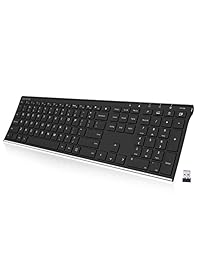 Arteck - Teclado inalámbrico de 2,4 G (acero inoxidable, ultra fino, tamaño completo, teclado numérico para ordenador escritorio PC ordenador portátil Surface Smart TV y Windows 10 8 7, batería recargable)