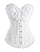 Camellias Women's Sexy Lace up Back Satin Overbust Corset Waist Cincher Corset Bustier Top Lingerie Dress Costume With G-string White, SZ1070-White-3XL