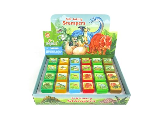 TINYMILLS Jurassic Dinosaur Stamps for Kids, 24 Pcs, Self Ink, Birthday Party Favors, Goody Bag Fillers