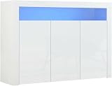Panana High Gloss 3 Door Sideboard with LED Lights White 51.18in