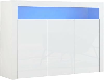 Panana High Gloss 3 Door Sideboard with LED Lights White 51.18in